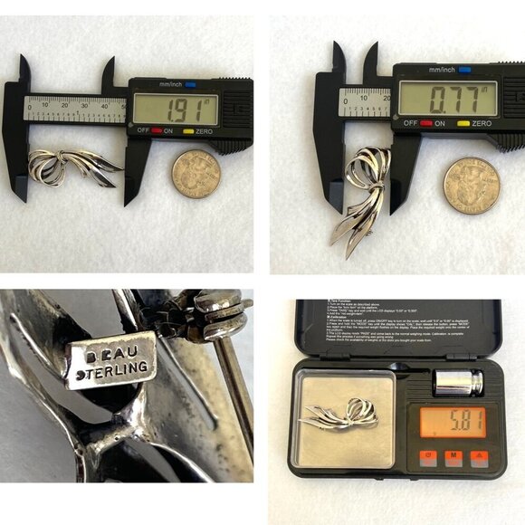 Vintage BEAU Sterling Silver 925 Ribbon Bow Brooch Pin Vintage Brooch - Picture 10 of 16